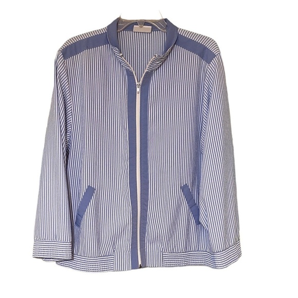 Vintage Alfred Dunner Jacket Zipper Blue Stripes Sz 14 - Picture 1 of 8